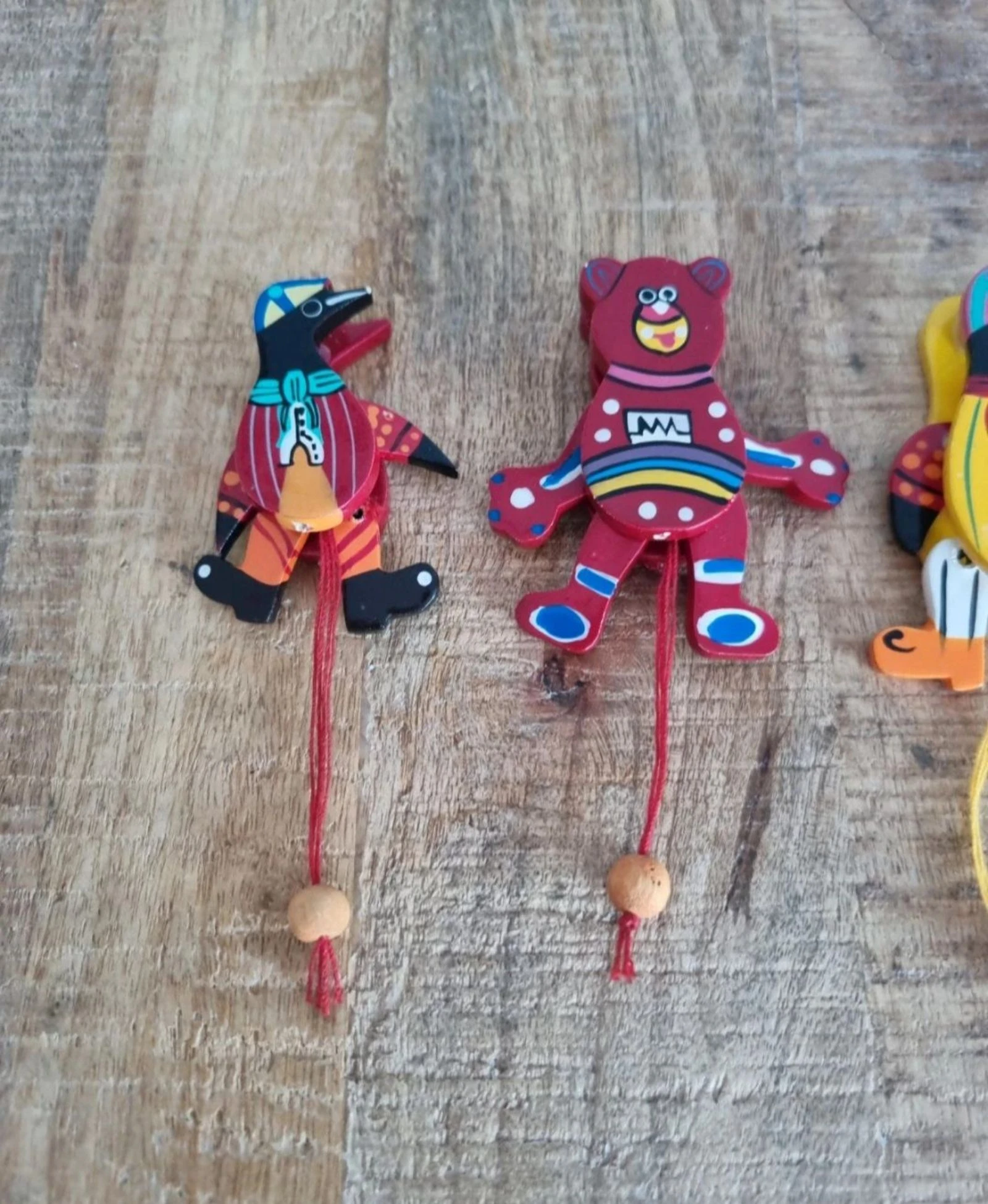 Lote de 5 juguetes vintage articulados de madera para tirar – photo 2